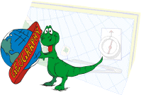 Dinosaur holding globe